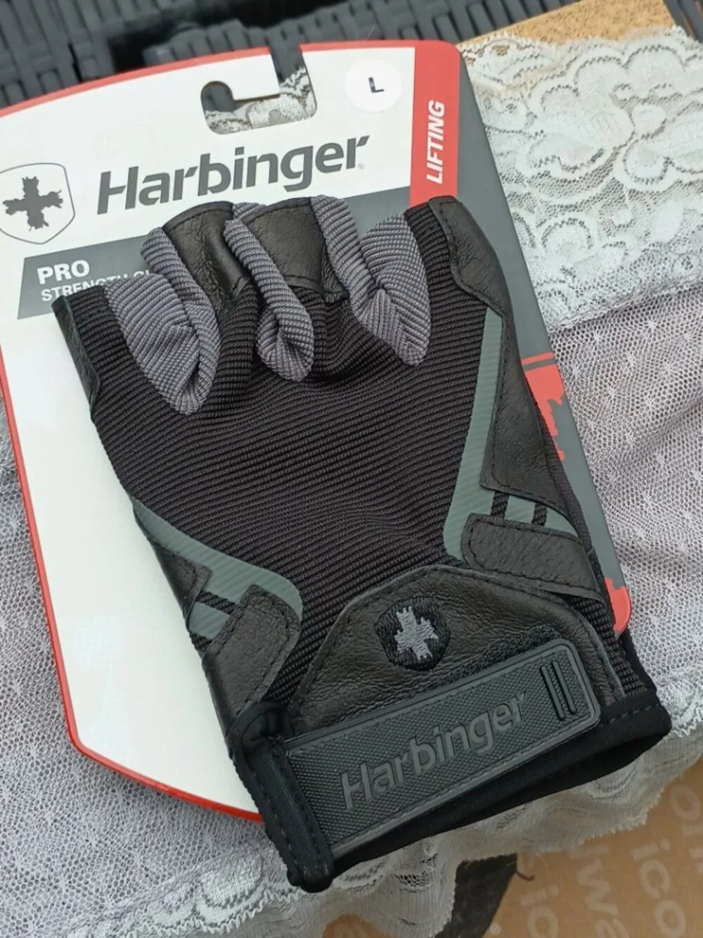 Harbinger Pro Strength Lifting Gloves (real leather palm), L, black/gray, New